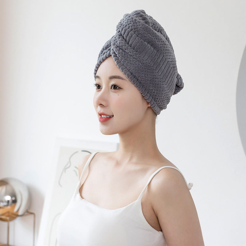 2026 New Auspicious Grid Water-Absorbing Dry Hair Cap | Fabric, Quick Drying, Curl Enhancing