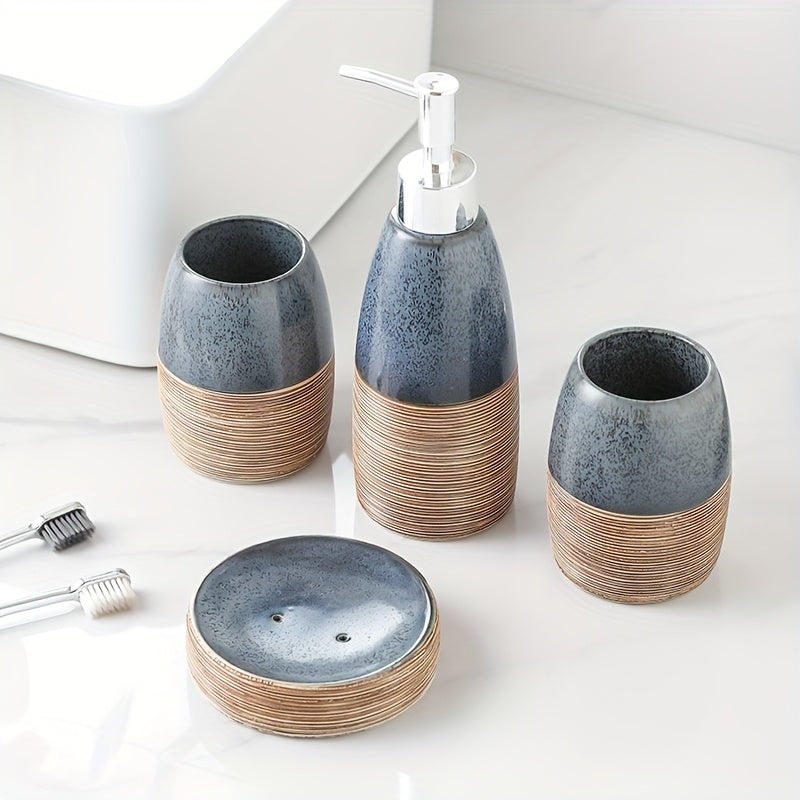 Vintage European Style Creative Ceramic Bathroom 4pcs Set, Square Toothbrush Holder and Mouthwash Cup for Travel