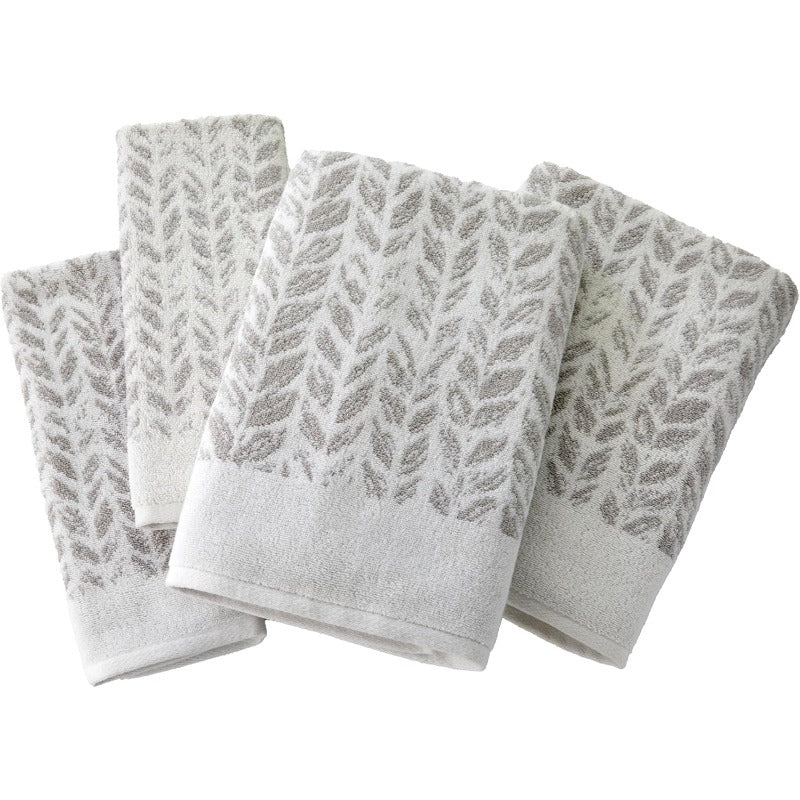 Distred Leaves Luxury 4-Sided Leaf Jacquard Bath & Hand Towel Set (2 Bath + 2 Hand) - OEKO-TEX