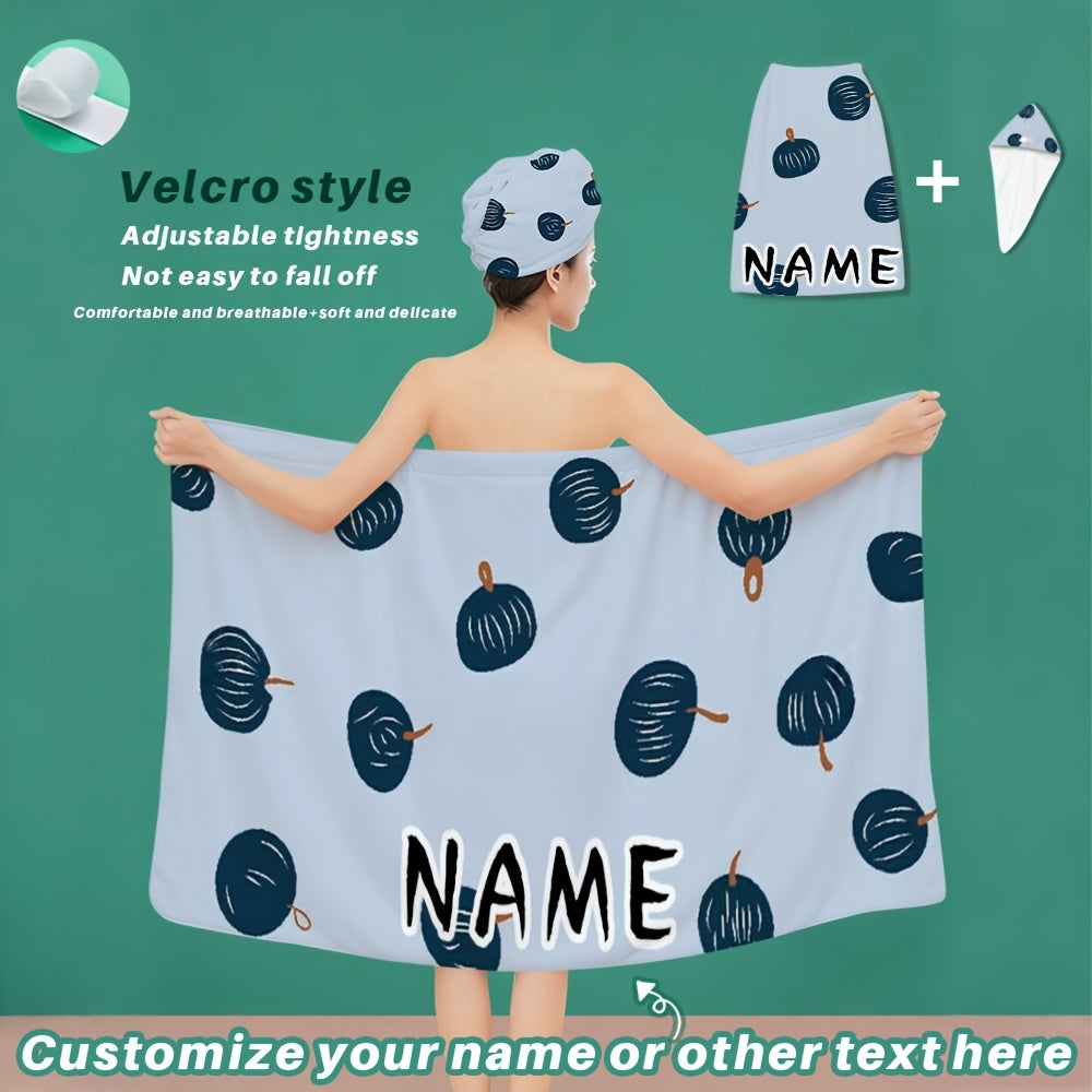Customizable Printed Bathrobe and Hair Drying Cap | Soft Absorbent Microfiber