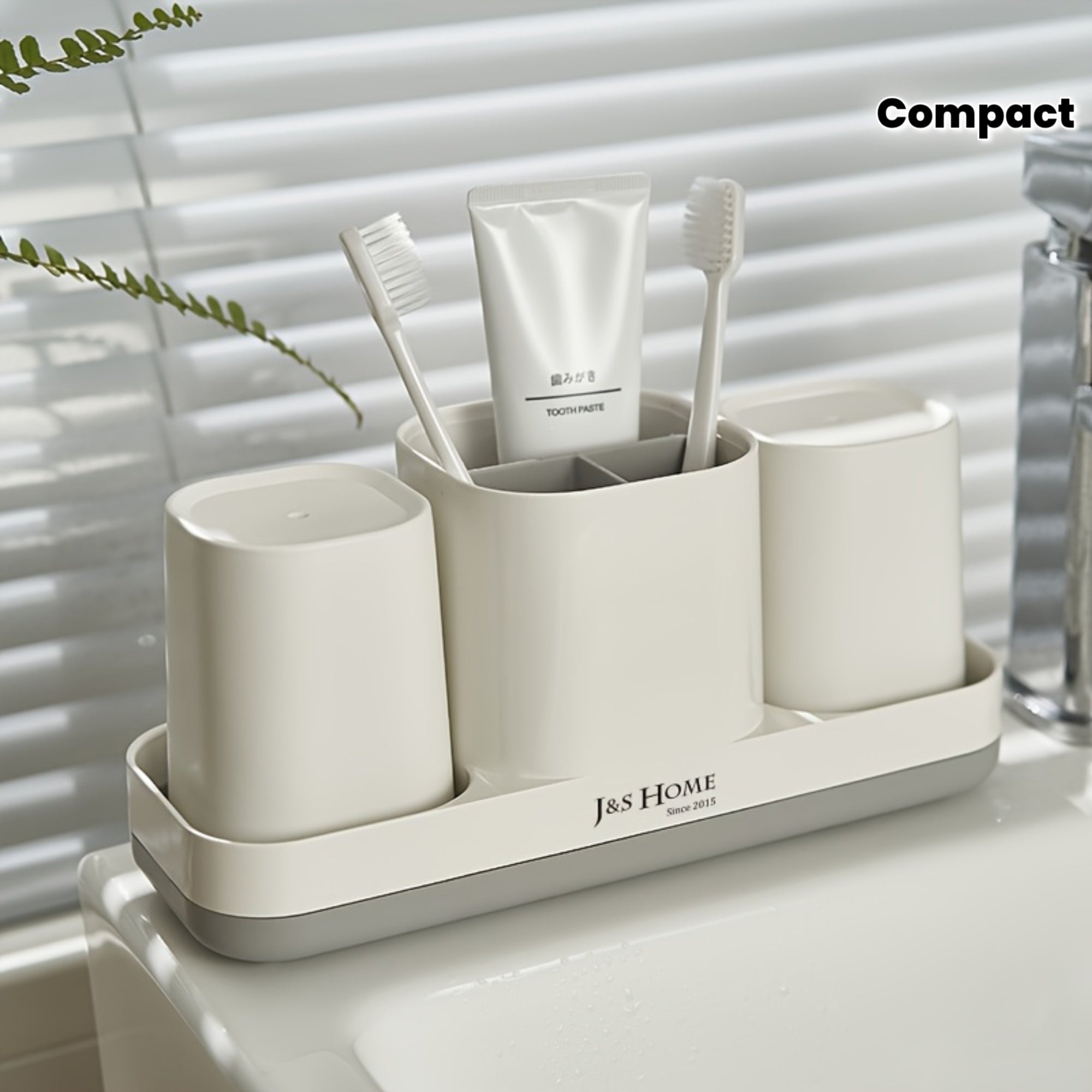 3pcs Bathroom Organizer, Mouthwash Cup Storage Box, Tabletop Type, No Drilling Required, Couple Bathroom Supplies