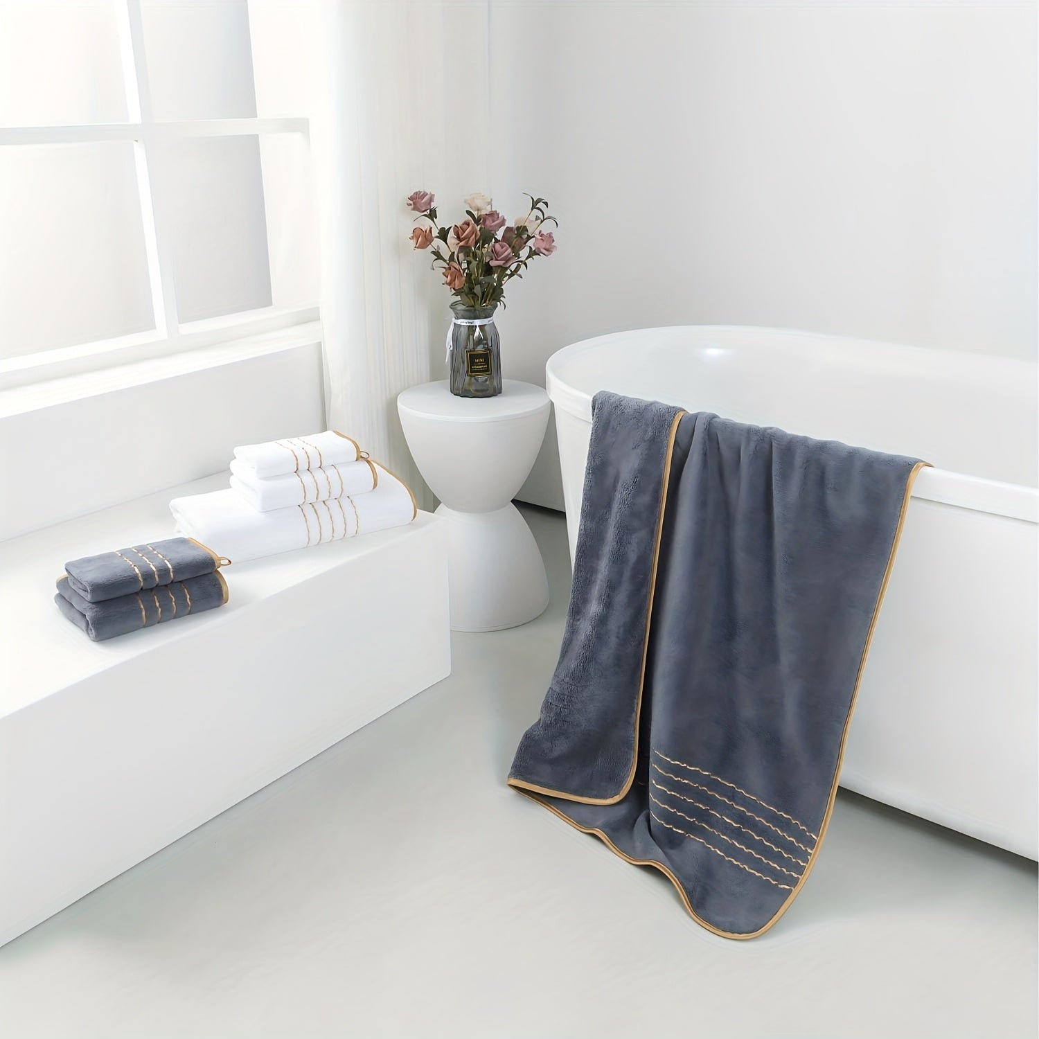 3pcs Extra Large Coral Bath Towel Set for Adults, 39.37x78.74inch, Soft, Absorbent