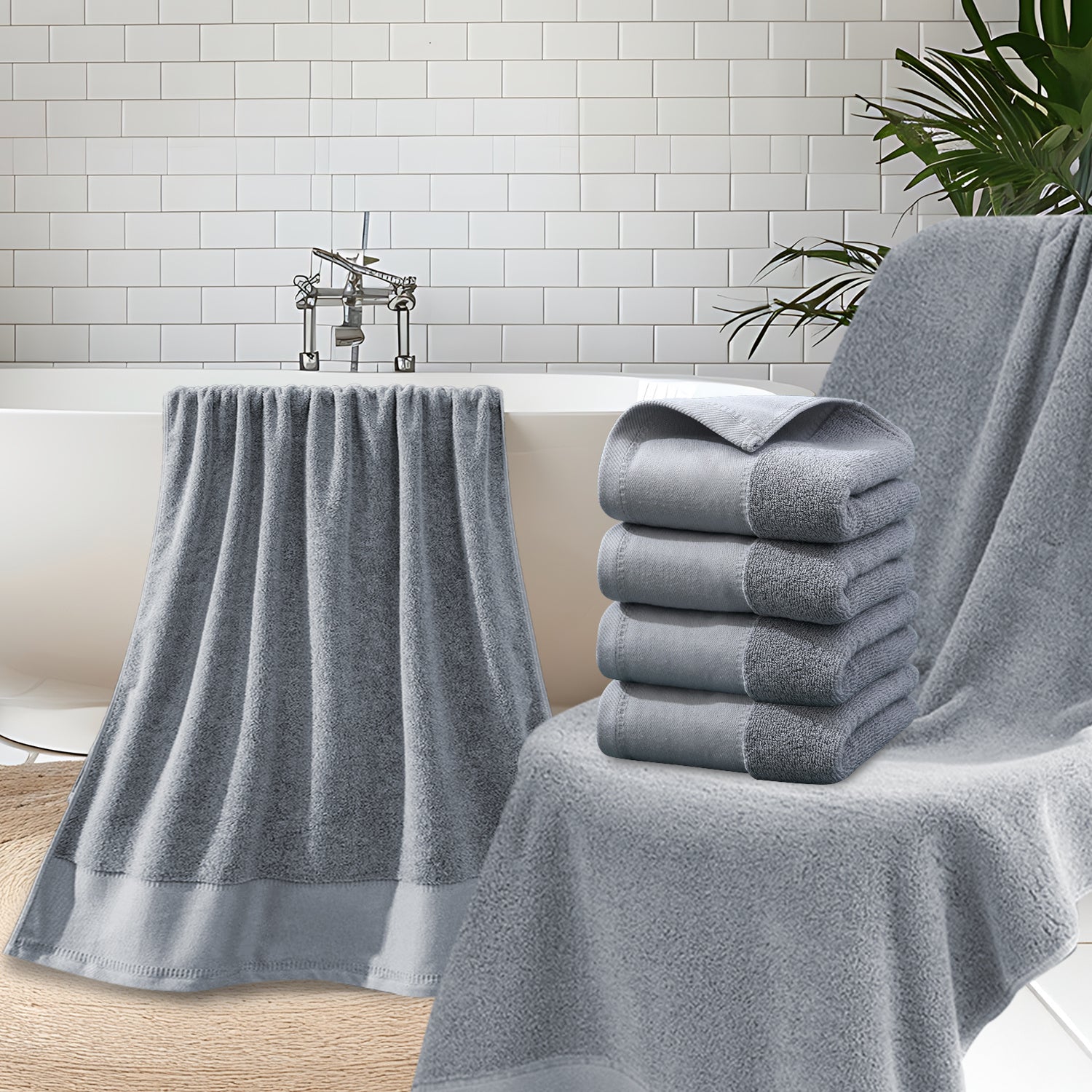 4Pcs Extra Large 31 x 61 Inches Cotton Bath Towels, 100% Cotton, Bigger & Lighter