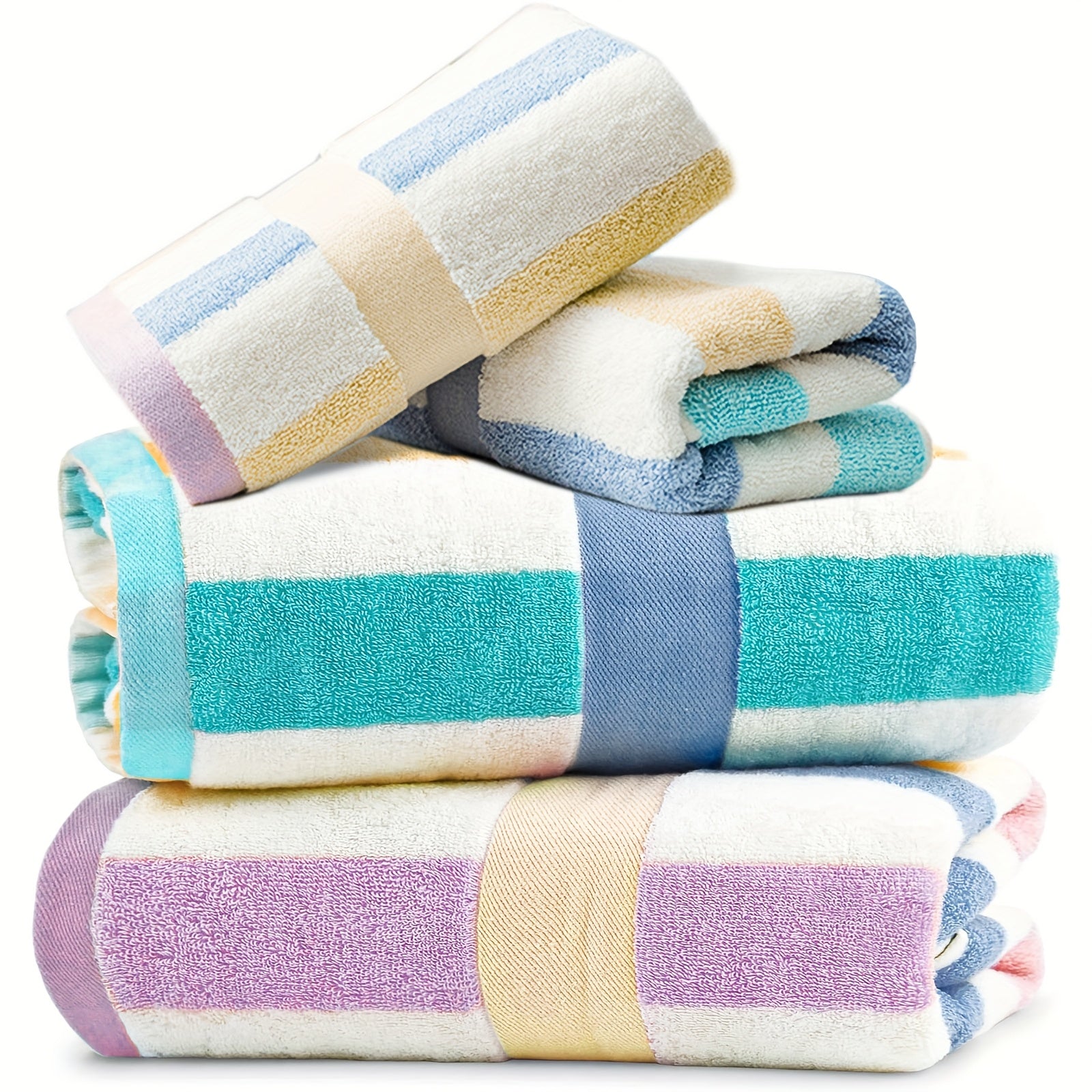 4pcs Heavy-Duty 100% Cotton Bath Towels Set - Large Luxury Spa & Hotel Towel Collection with Pastel Blue