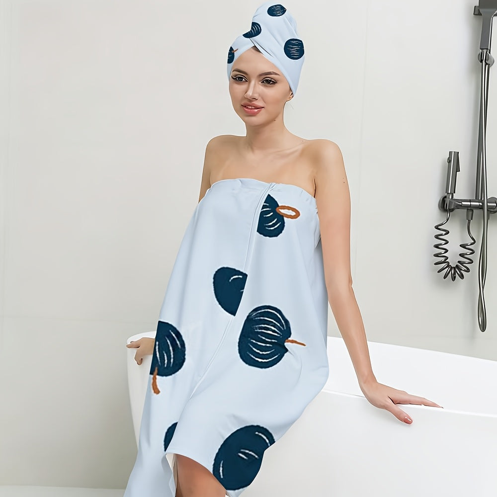 Customizable Printed Bathrobe and Hair Drying Cap | Soft Absorbent Microfiber