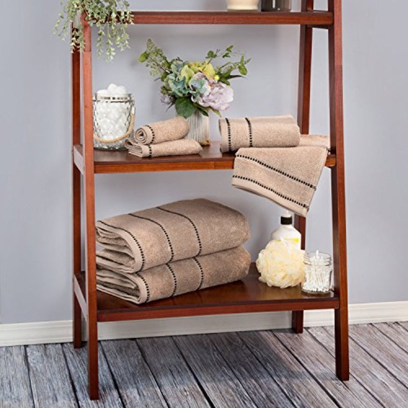 6pcs Luxury 100% Bath Towels Set - Heavyweight 525 GSM with Beaded - 2 Bath Sheets