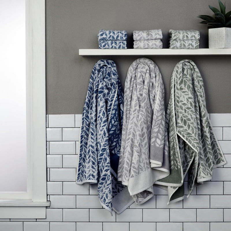 Distred Leaves Luxury 4-Sided Leaf Jacquard Bath & Hand Towel Set (2 Bath + 2 Hand) - OEKO-TEX