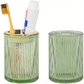 Toothbrush Holders for Bathrooms, 2pcs Glass, 12oz Tumbler & Mouthwash Cup with Toothpaste Organizer (Green Golden)