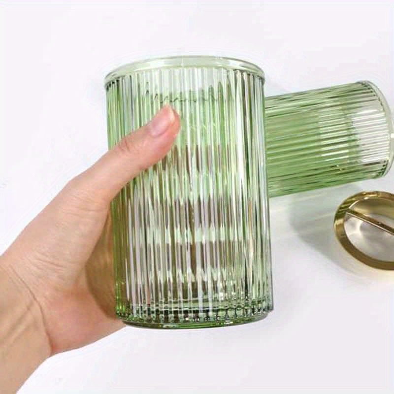 Toothbrush Holders for Bathrooms, 2pcs Glass, 12oz Tumbler & Mouthwash Cup with Toothpaste Organizer (Green Golden)