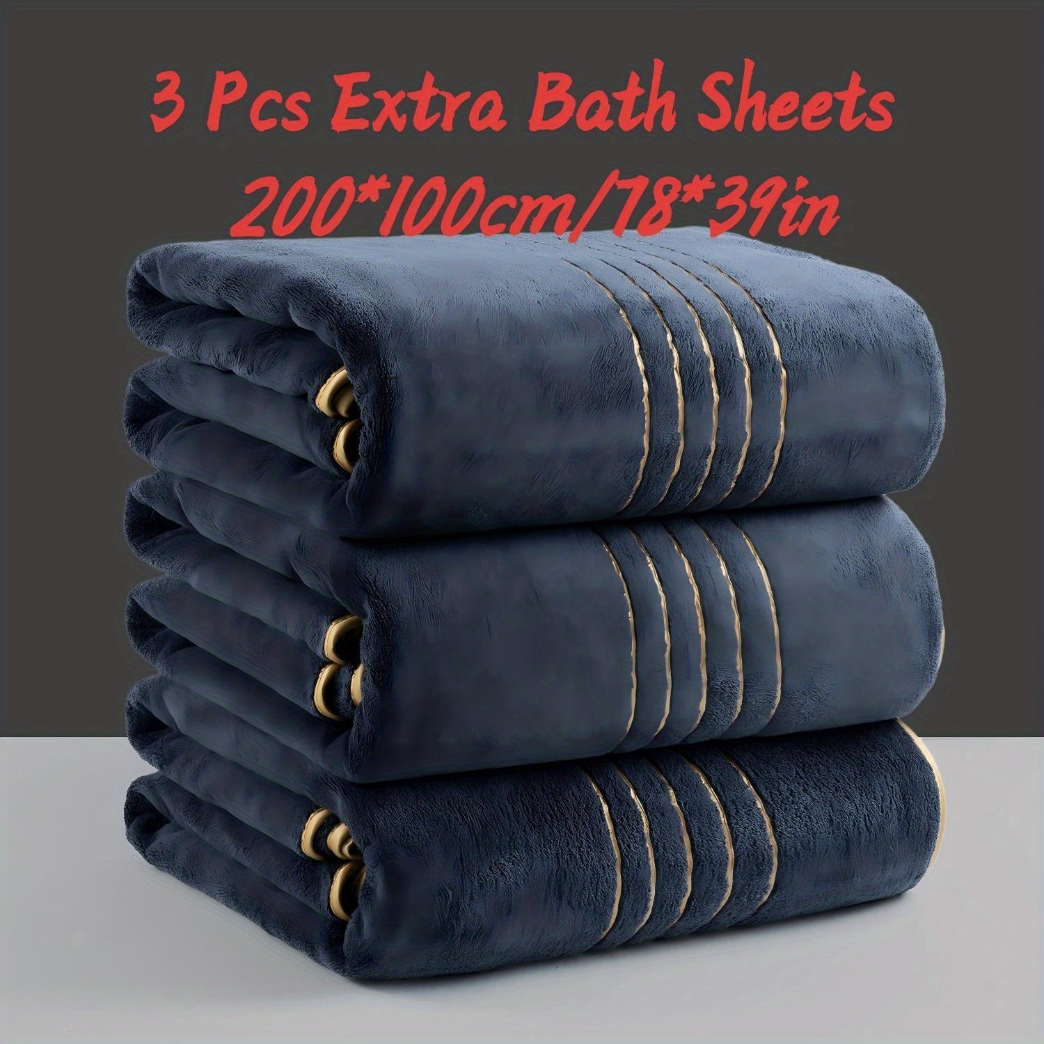 3pcs Extra Large Coral Bath Towel Set for Adults, 39.37x78.74inch, Soft, Absorbent