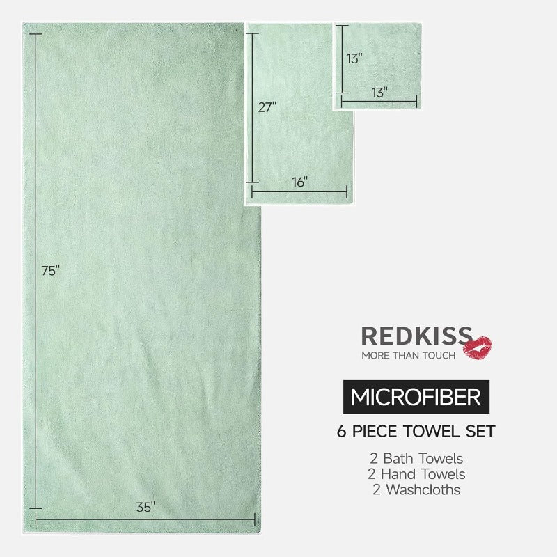 Ultra Soft Bath Towel Set of 6 - Oversized Bath Sheets 70 X35in 670GSM Highly Absorbent Quick Dry Green Towel Sets for Bathroom Spa Hotel Gym