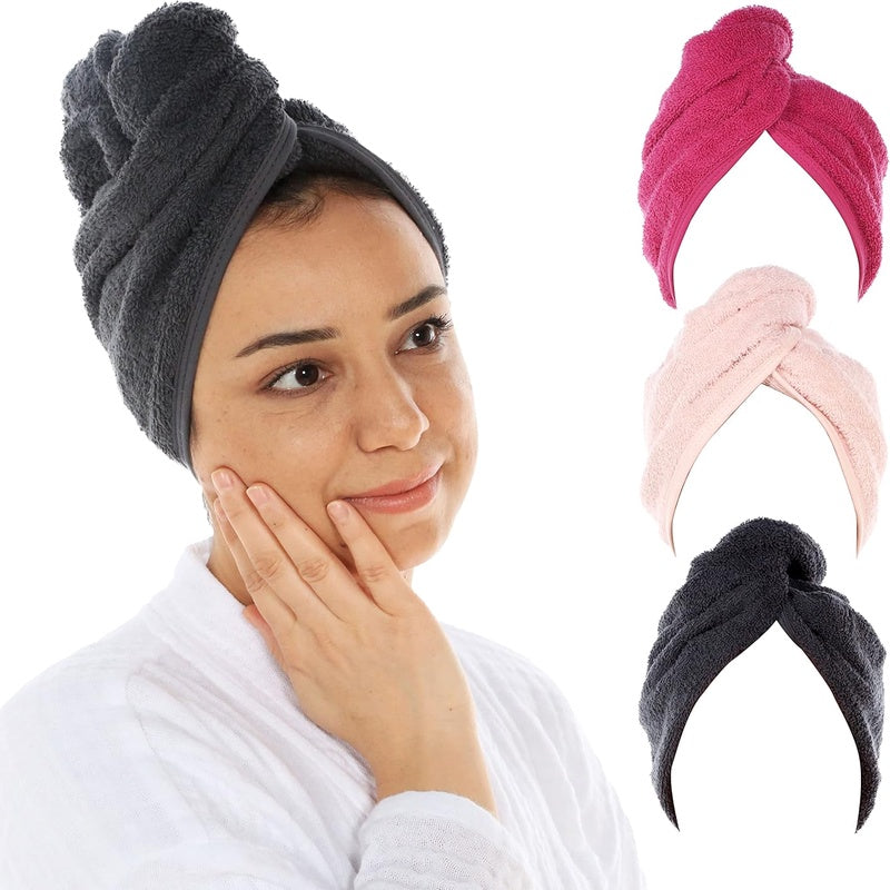 3pcs Terry Cloth Shower Cap for Women | Luxurious Hair Towel Wrap - Non-Frizz