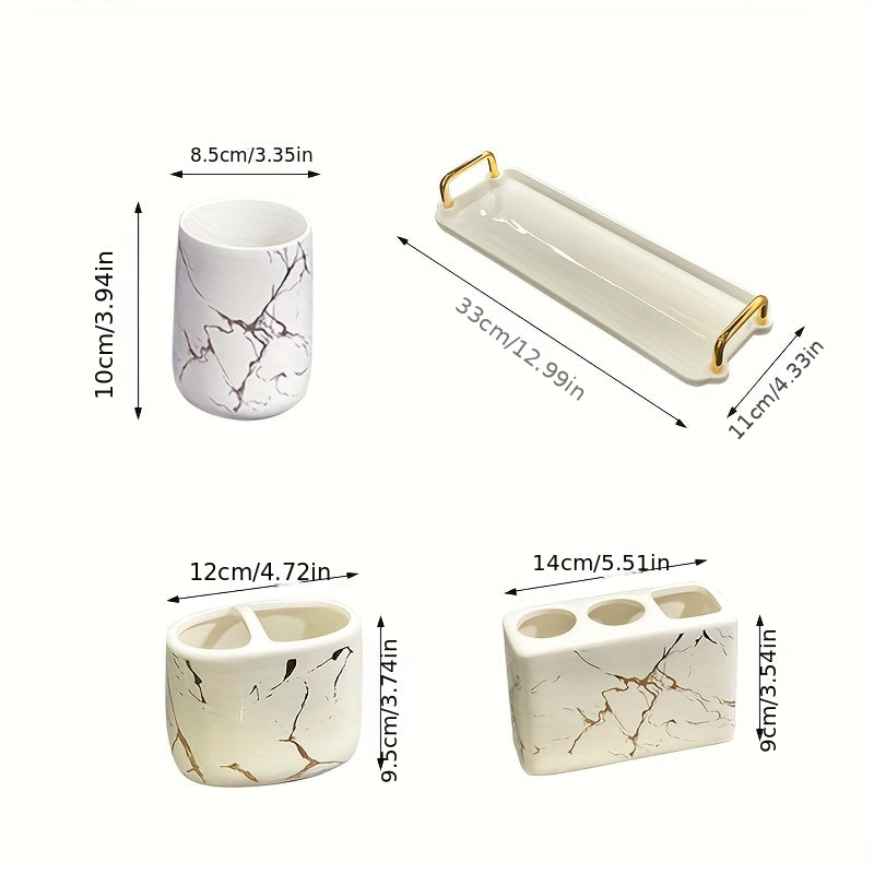 Marble Bathroom Set 4pcs Ceramic Marble Bathroom Accessories Wash Set