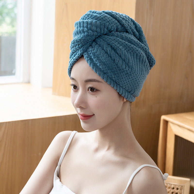 2026 New Auspicious Grid Water-Absorbing Dry Hair Cap | Fabric, Quick Drying, Curl Enhancing