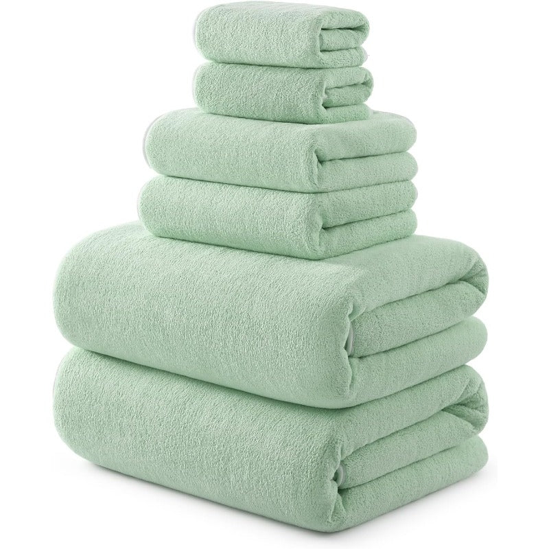 Ultra Soft Bath Towel Set of 6 - Oversized Bath Sheets 70 X35in 670GSM Highly Absorbent Quick Dry Green Towel Sets for Bathroom Spa Hotel Gym