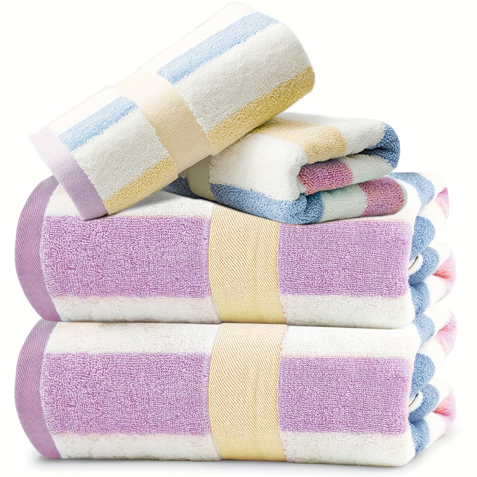 4pcs Heavy-Duty 100% Cotton Bath Towels Set - Large Luxury Spa & Hotel Towel Collection with Pastel Blue
