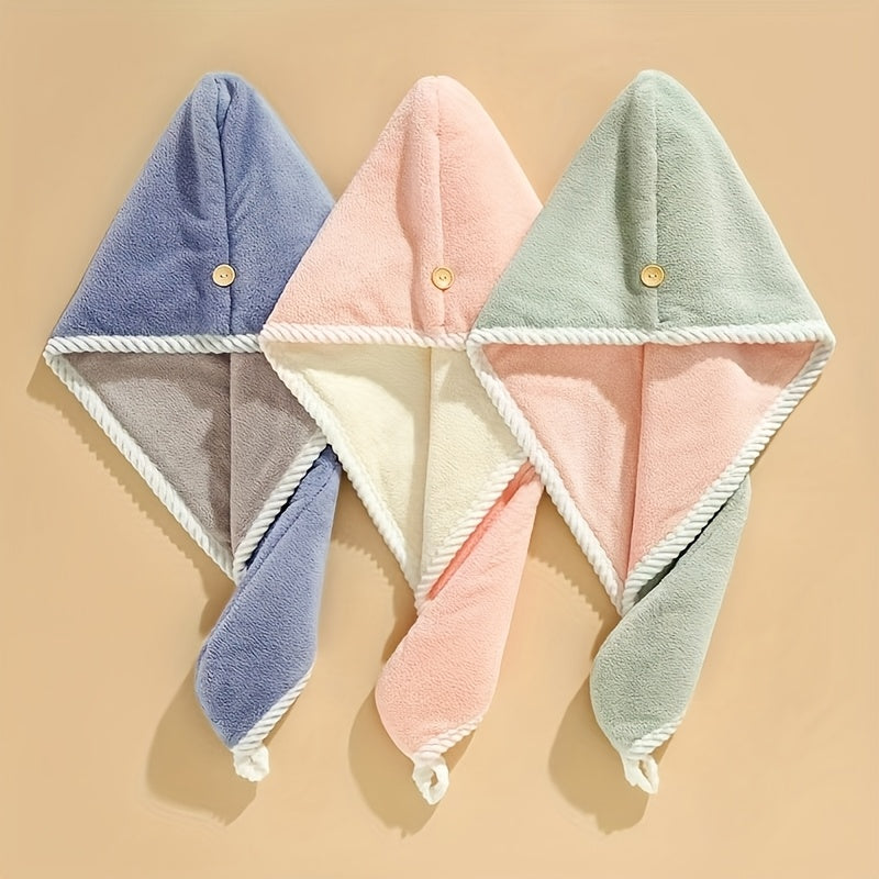 3 Pack Quick-Dry Hair Dry Cap & Towel - Double Thickened Super Absorbent Shower Cap with Coral Fleece