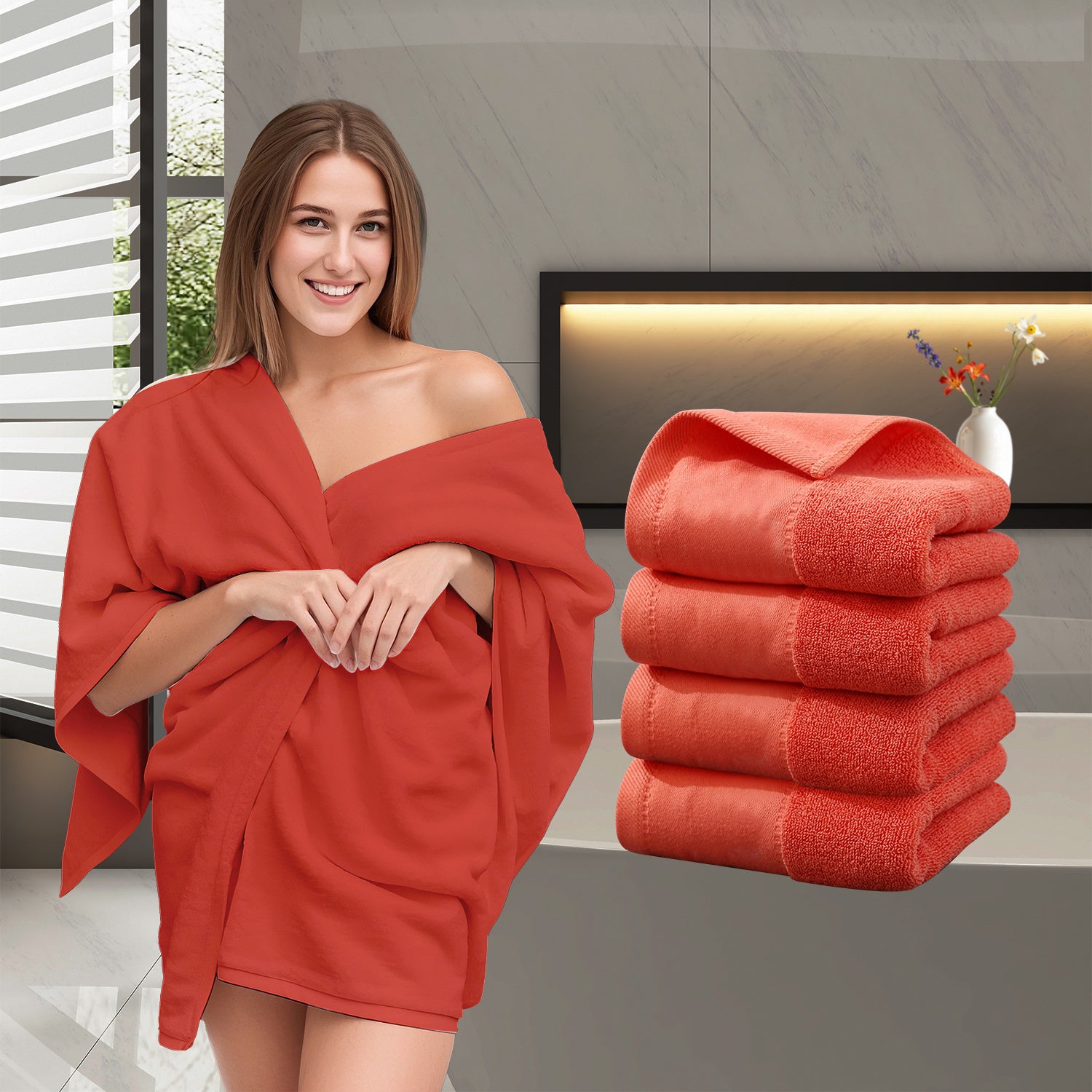 4Pcs Extra Large 31 x 61 Inches Cotton Bath Towels, 100% Cotton, Bigger & Lighter