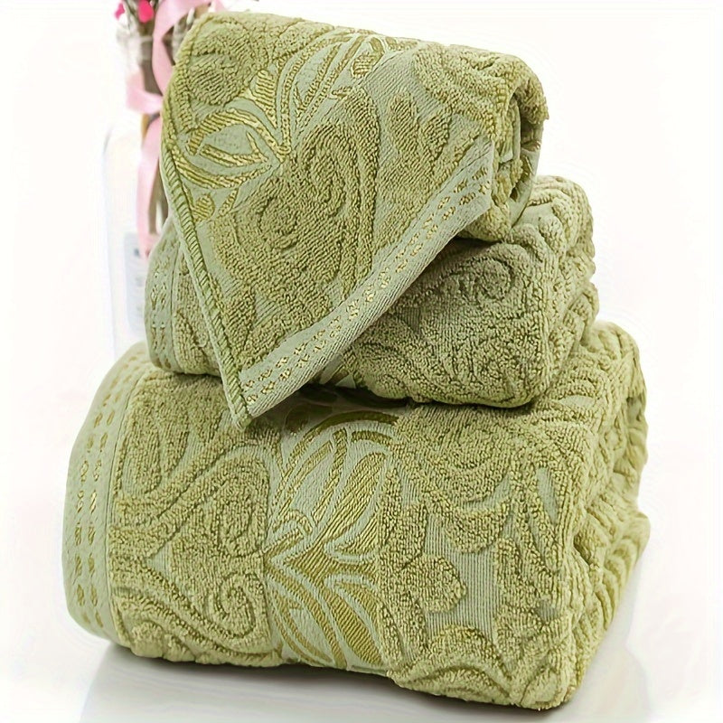 Luxury Jacquard Set - Soft, Absorbent & Quick-Drying Towels with Elegant Floral pattern in Pink - Plush Texture for Spa