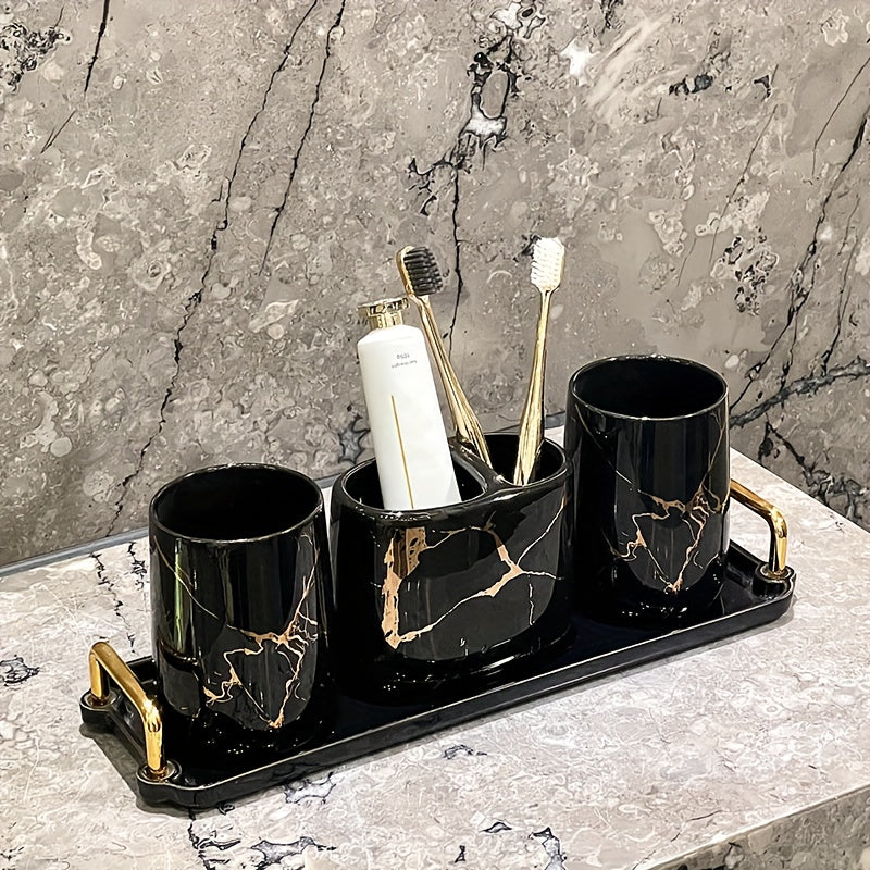 Marble Bathroom Set 4pcs Ceramic Marble Bathroom Accessories Wash Set