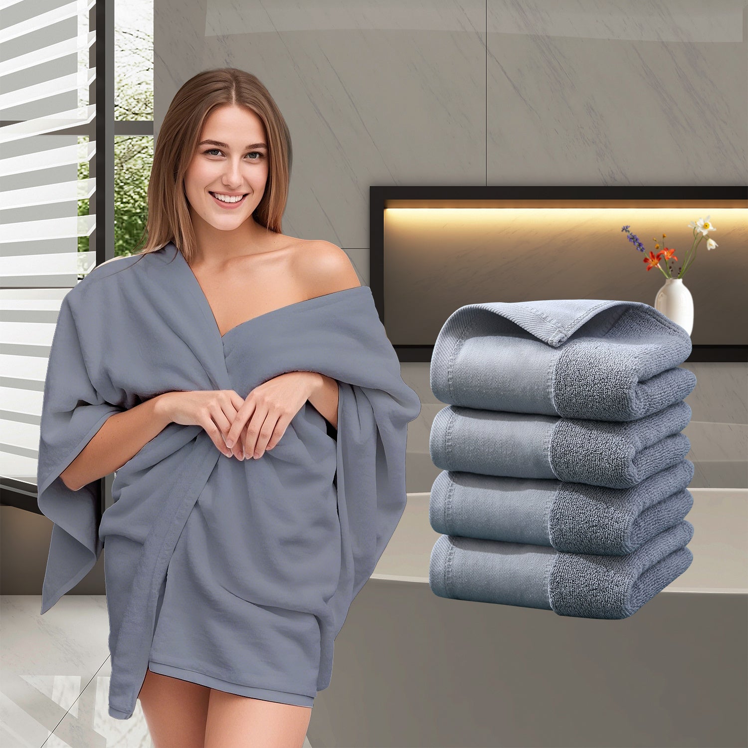 4Pcs Extra Large 31 x 61 Inches Cotton Bath Towels, 100% Cotton, Bigger & Lighter