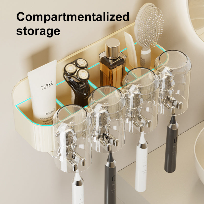 UFORU Bear Toothbrush Holder with Automatic Toothpaste Dispenser & Mouthwash Cup Rack