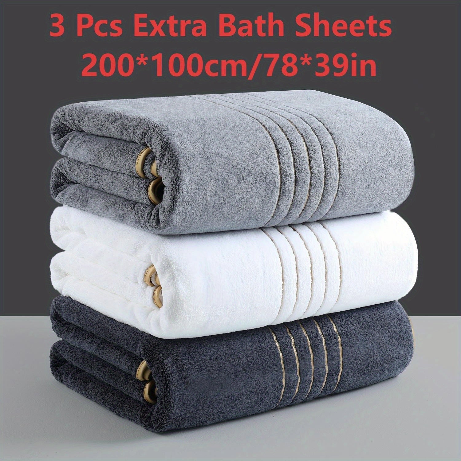 3pcs Extra Large Coral Bath Towel Set for Adults, 39.37x78.74inch, Soft, Absorbent