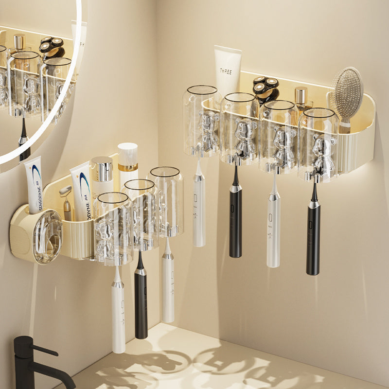 UFORU Bear Toothbrush Holder with Automatic Toothpaste Dispenser & Mouthwash Cup Rack