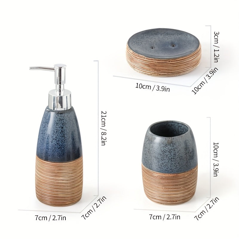 Vintage European Style Creative Ceramic Bathroom 4pcs Set, Square Toothbrush Holder and Mouthwash Cup for Travel