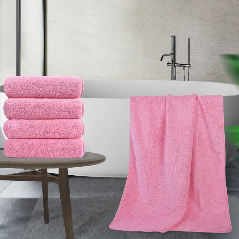 Microfiber Quick Dry Lint Free Bath Towel 57 x 30in Pack of 4 Pink