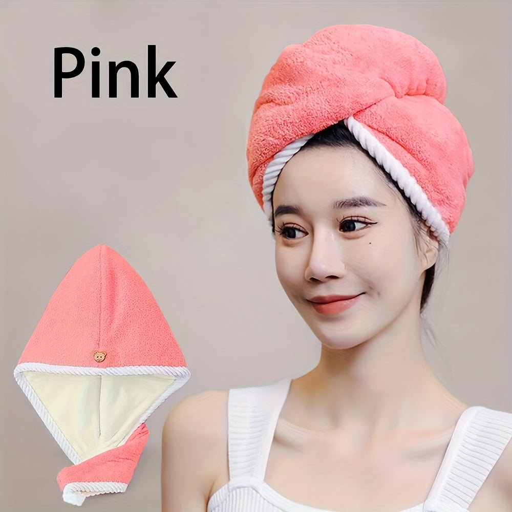 3 Pack Quick-Dry Hair Dry Cap & Towel - Double Thickened Super Absorbent Shower Cap with Coral Fleece