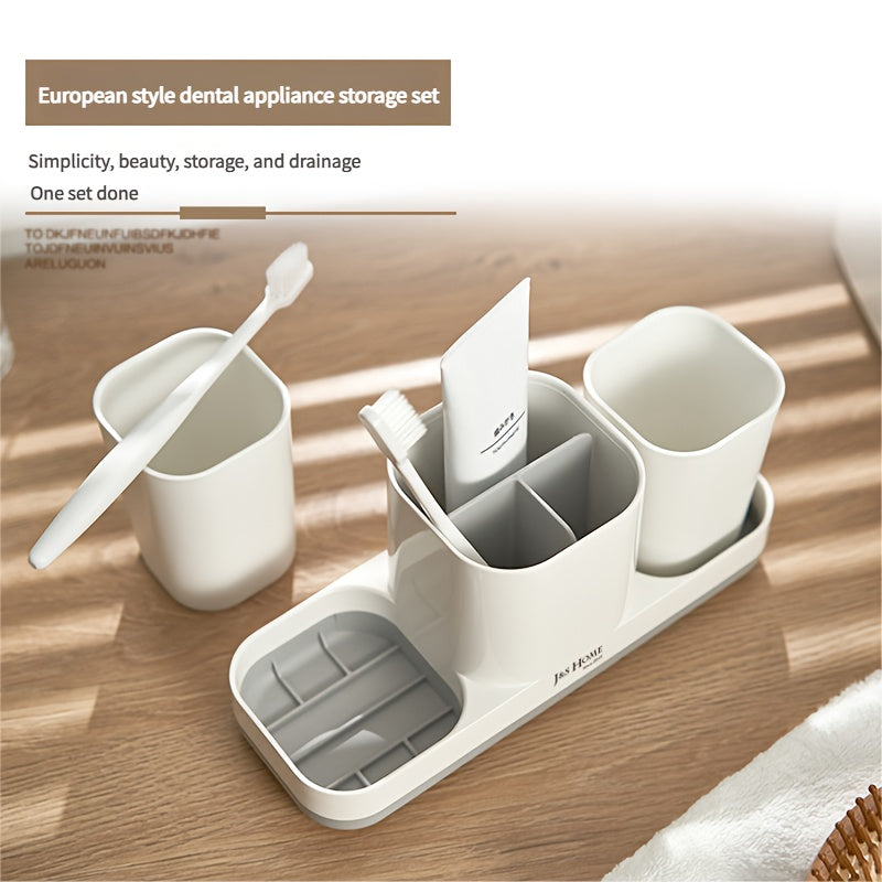 3pcs Bathroom Organizer, Mouthwash Cup Storage Box, Tabletop Type, No Drilling Required, Couple Bathroom Supplies