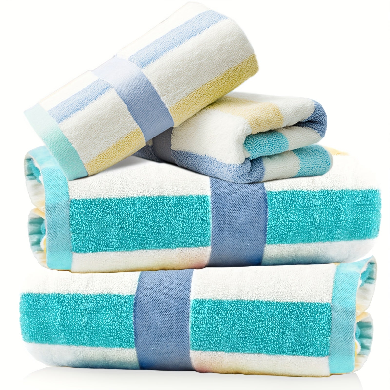 4pcs Heavy-Duty 100% Cotton Bath Towels Set - Large Luxury Spa & Hotel Towel Collection with Pastel Blue
