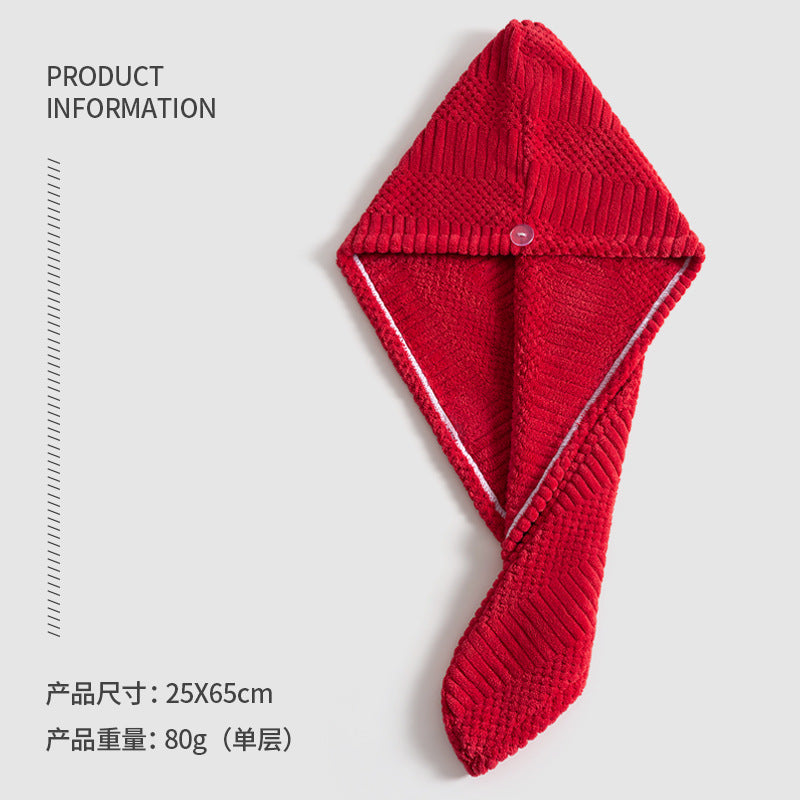 2026 New Auspicious Grid Water-Absorbing Dry Hair Cap | Fabric, Quick Drying, Curl Enhancing