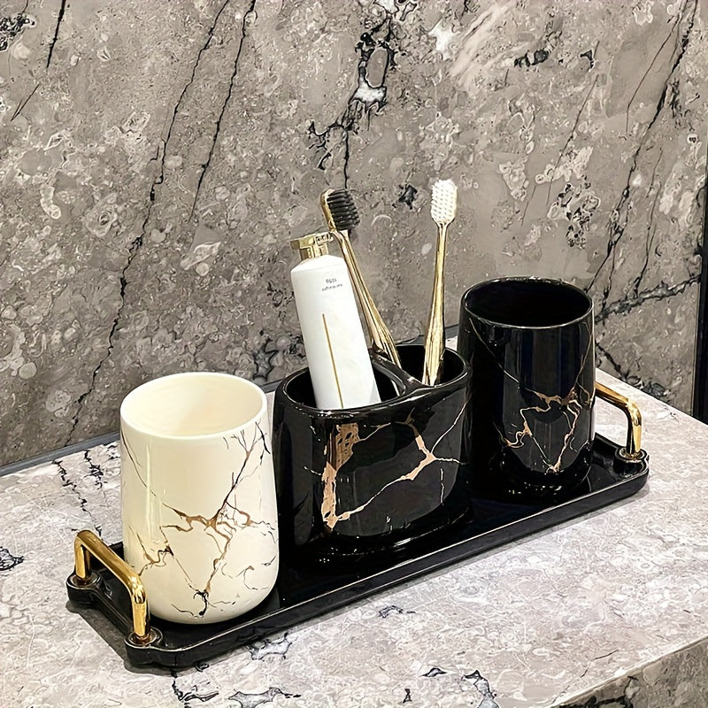 Marble Bathroom Set 4pcs Ceramic Marble Bathroom Accessories Wash Set