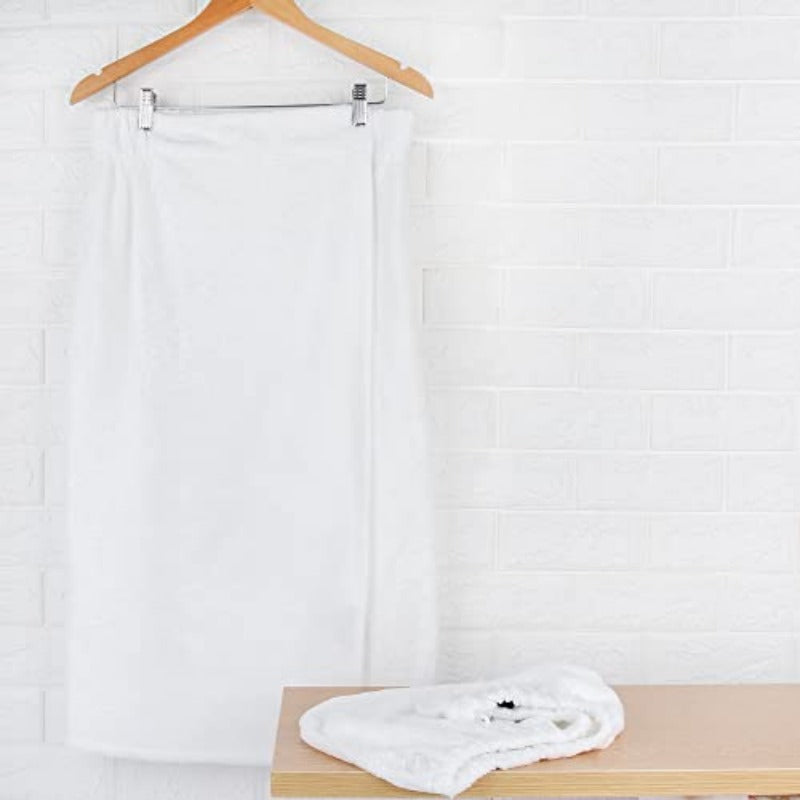 Super Absorbent Quick Dry Spa Bath Wrap Shower Skirt and Hair Drying Turban - 2pcs Set One-Size White