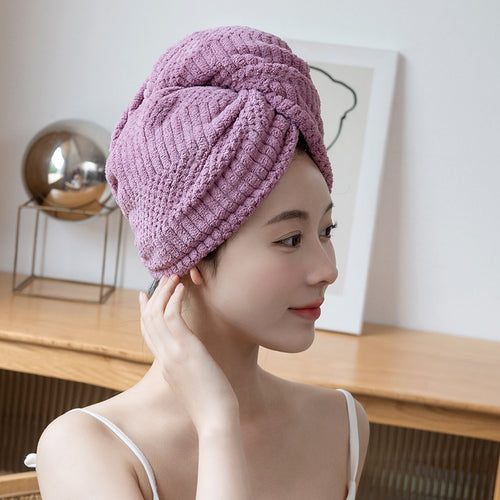 2026 New Auspicious Grid Water-Absorbing Dry Hair Cap | Fabric, Quick Drying, Curl Enhancing