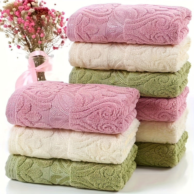 Luxury Jacquard Set - Soft, Absorbent & Quick-Drying Towels with Elegant Floral pattern in Pink - Plush Texture for Spa