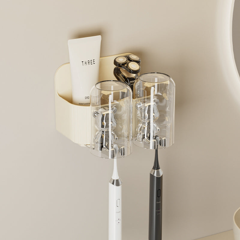 UFORU Bear Toothbrush Holder with Automatic Toothpaste Dispenser & Mouthwash Cup Rack