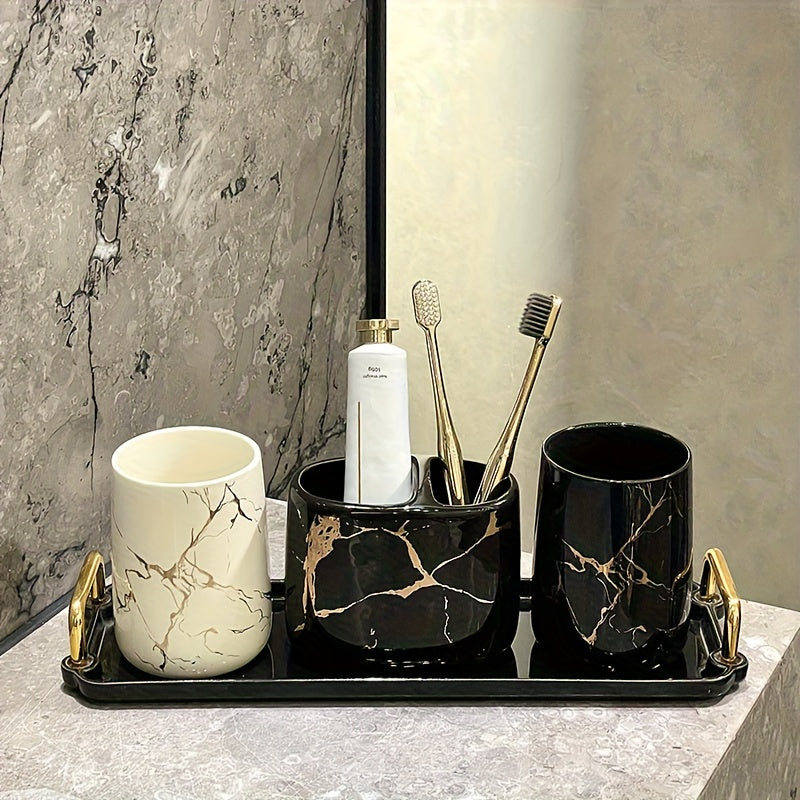 Marble Bathroom Set 4pcs Ceramic Marble Bathroom Accessories Wash Set