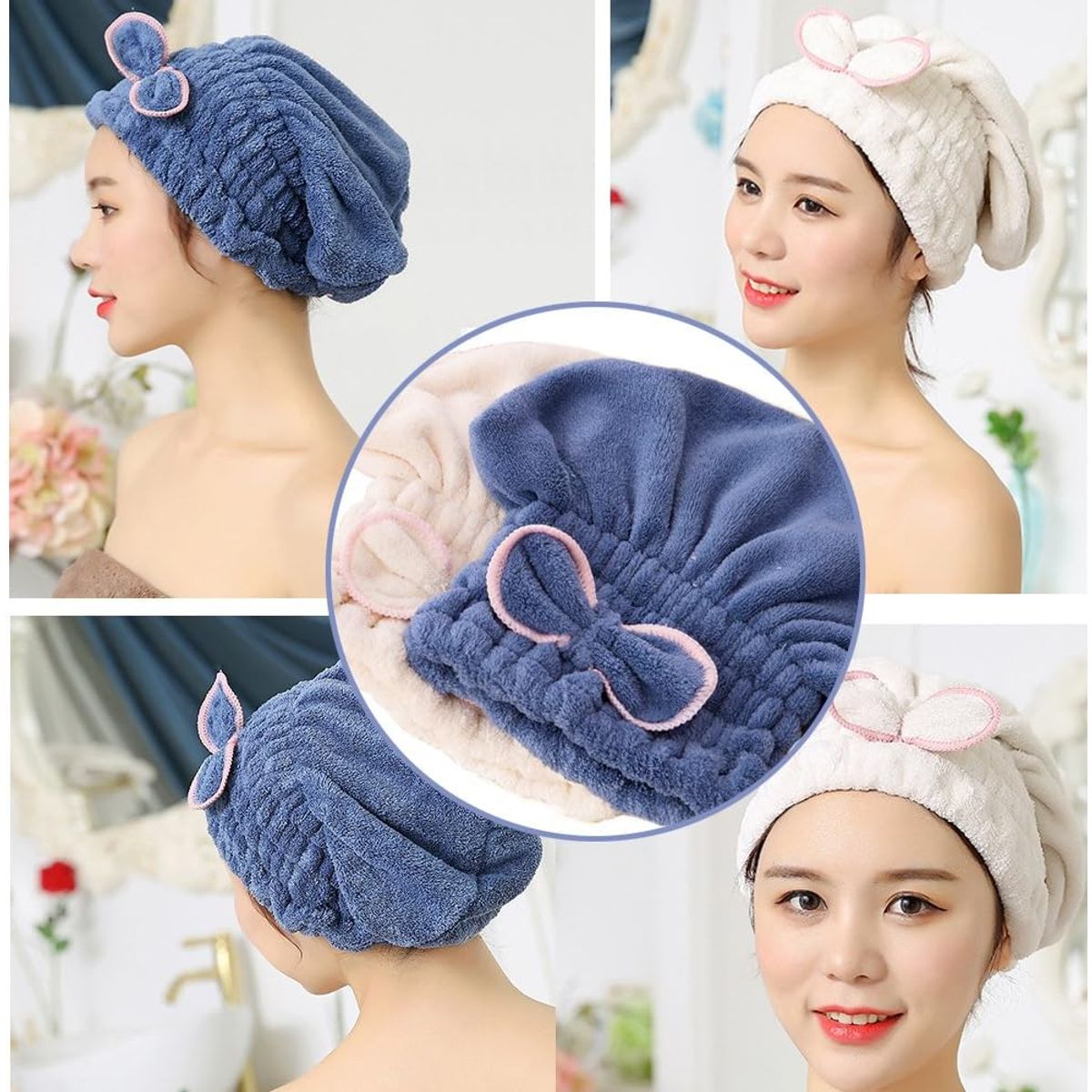2pcs Microfiber Hair Drying Caps for Women & - Ultra Soft