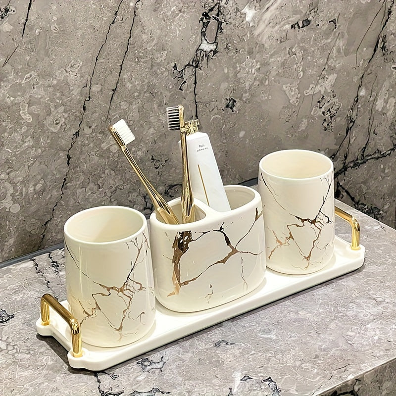 Marble Bathroom Set 4pcs Ceramic Marble Bathroom Accessories Wash Set