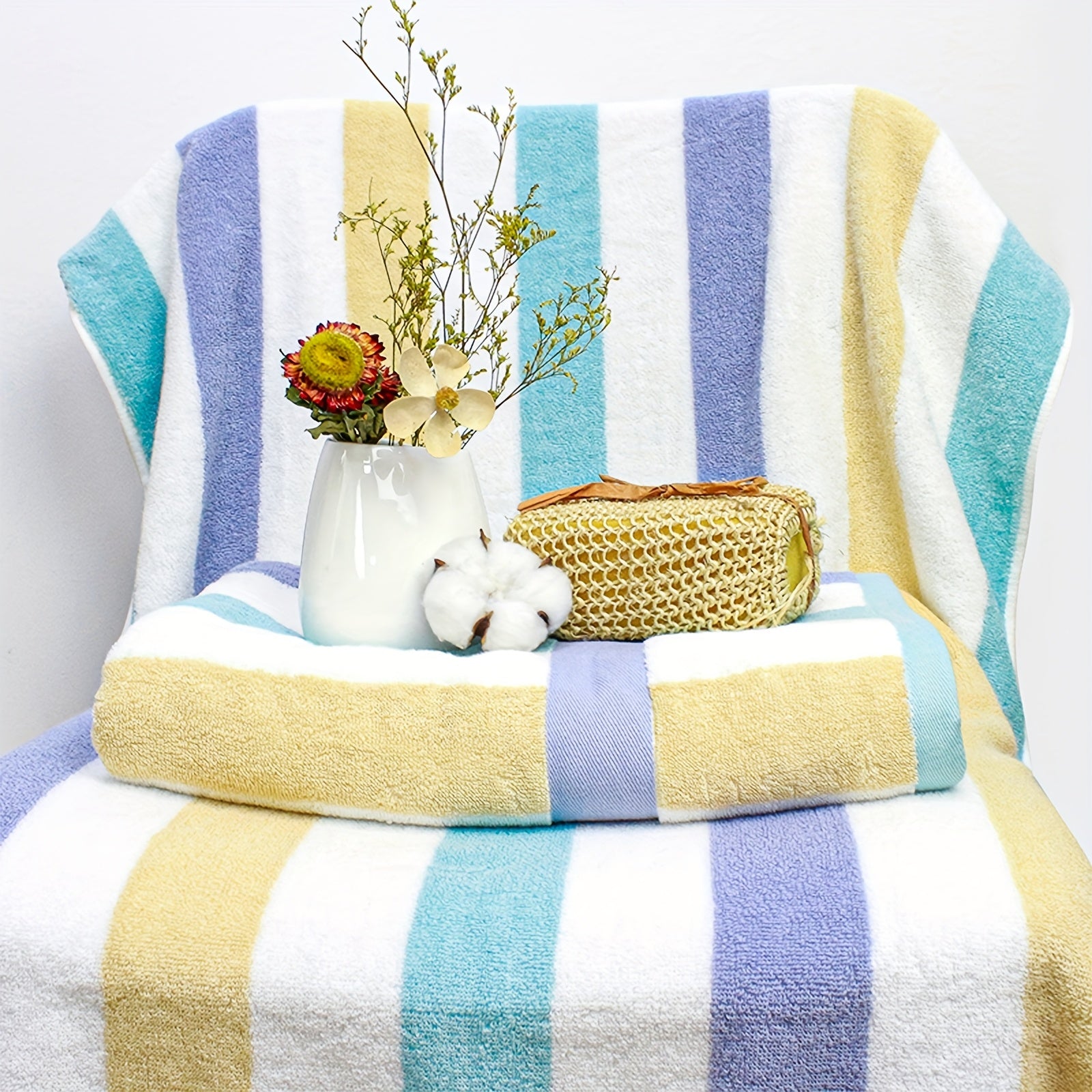 4pcs Heavy-Duty 100% Cotton Bath Towels Set - Large Luxury Spa & Hotel Towel Collection with Pastel Blue