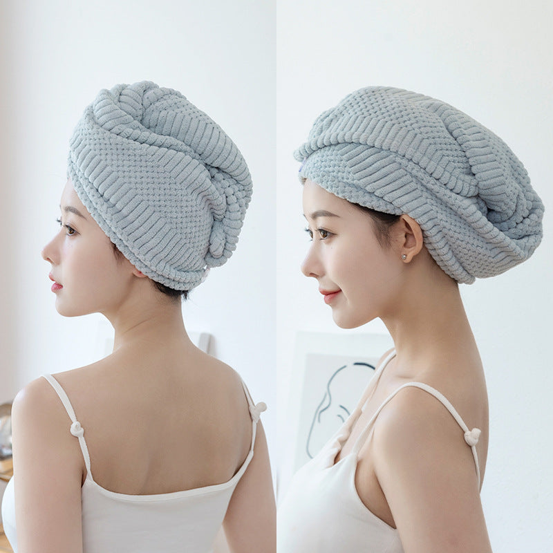 2026 New Auspicious Grid Water-Absorbing Dry Hair Cap | Fabric, Quick Drying, Curl Enhancing