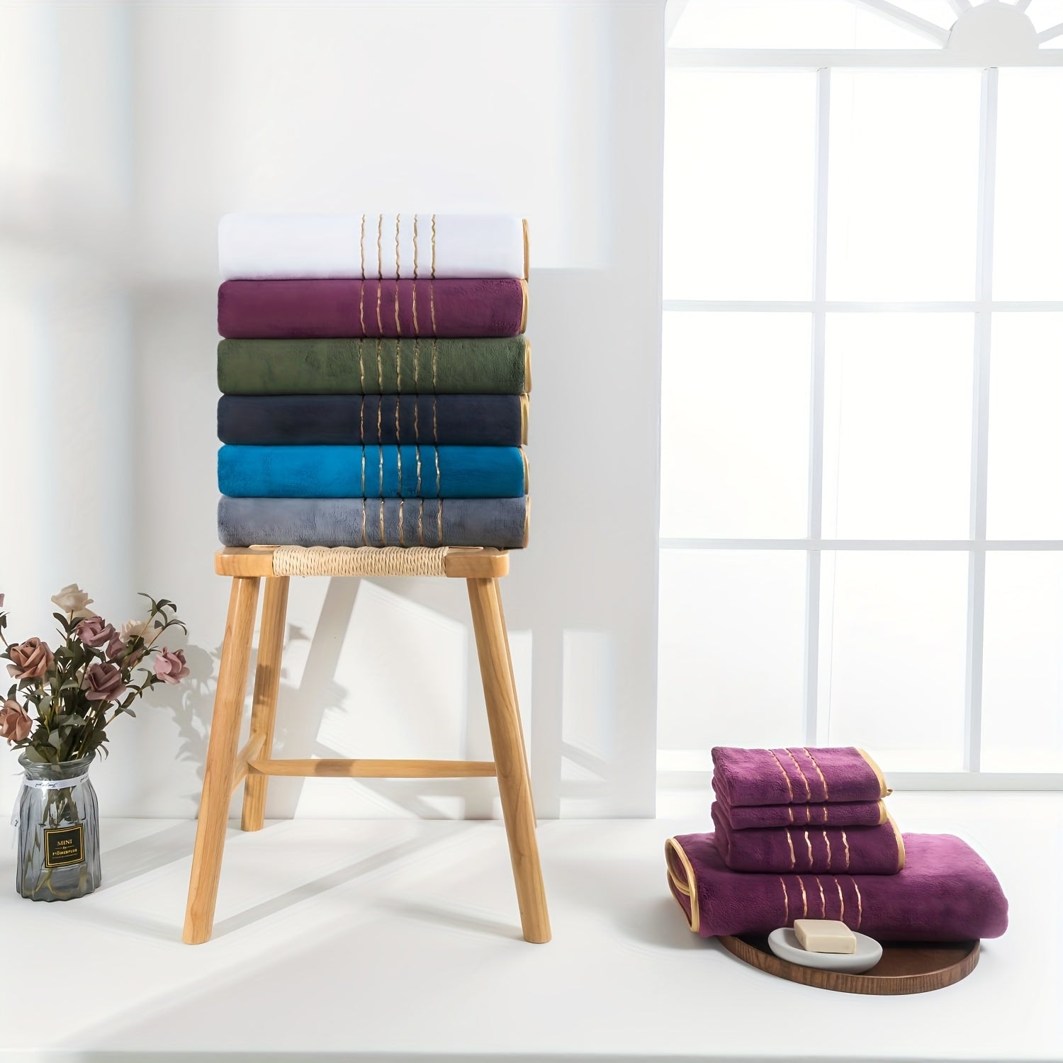 3pcs Extra Large Coral Bath Towel Set for Adults, 39.37x78.74inch, Soft, Absorbent