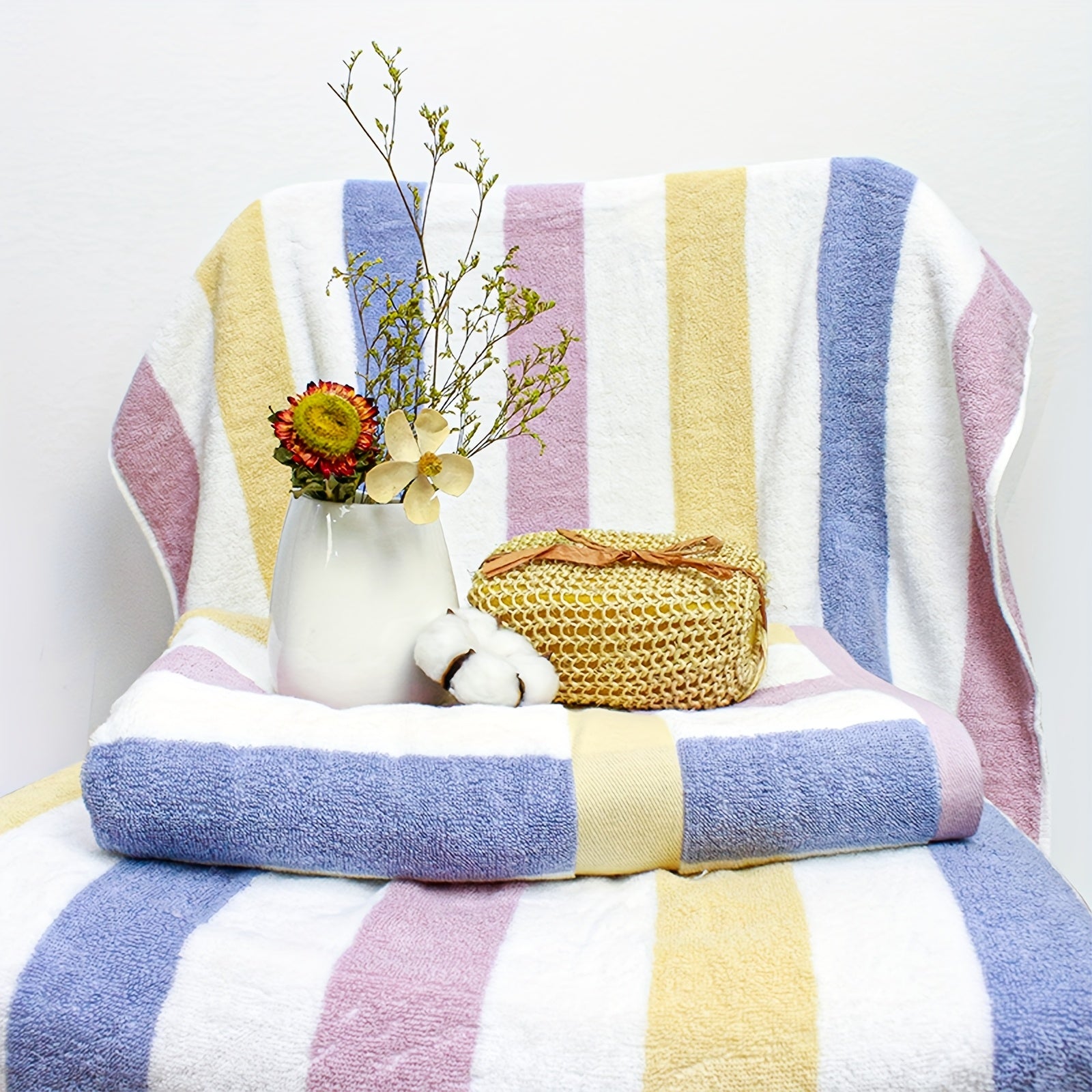 4pcs Heavy-Duty 100% Cotton Bath Towels Set - Large Luxury Spa & Hotel Towel Collection with Pastel Blue