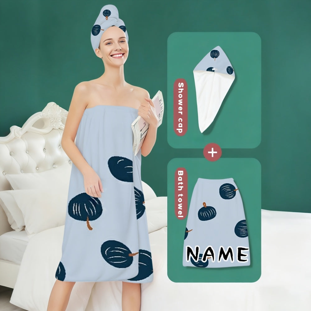 Customizable Printed Bathrobe and Hair Drying Cap | Soft Absorbent Microfiber