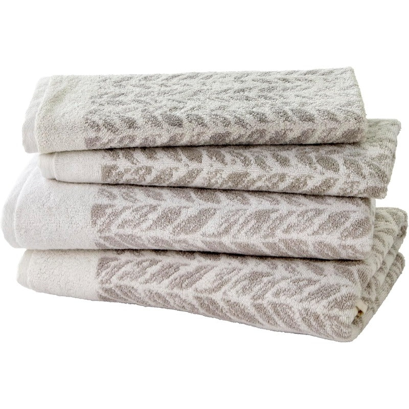 Distred Leaves Luxury 4-Sided Leaf Jacquard Bath & Hand Towel Set (2 Bath + 2 Hand) - OEKO-TEX